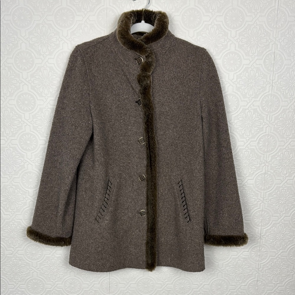 J Jill Vintage Wool Coat Jacket Taupe Fur Natural Organic‎ XS Pea Coat Warm